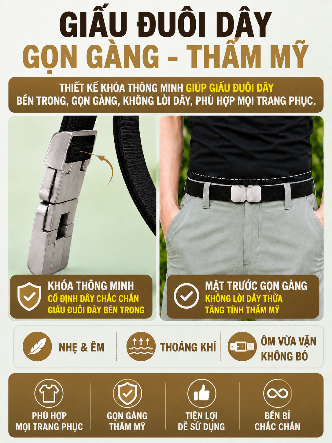 Thiết kế giấu đuôi dây gọn gàng
